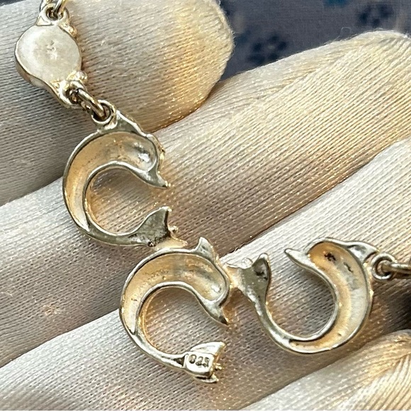 Vintage Hand Made 3 Minoan Dolphins with 2 Lapis Greek Sterling Silver Nacklace - Picture 5 of 8